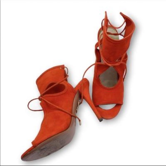 Orange Aquazzura Sexy Thing Peep Toe Suede Booties - Picture 2 of 8